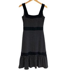BCBGMAXAZRIA Retro Polka Dot Dress Size S Black 90s Midi Sleeveless Flounce Hem